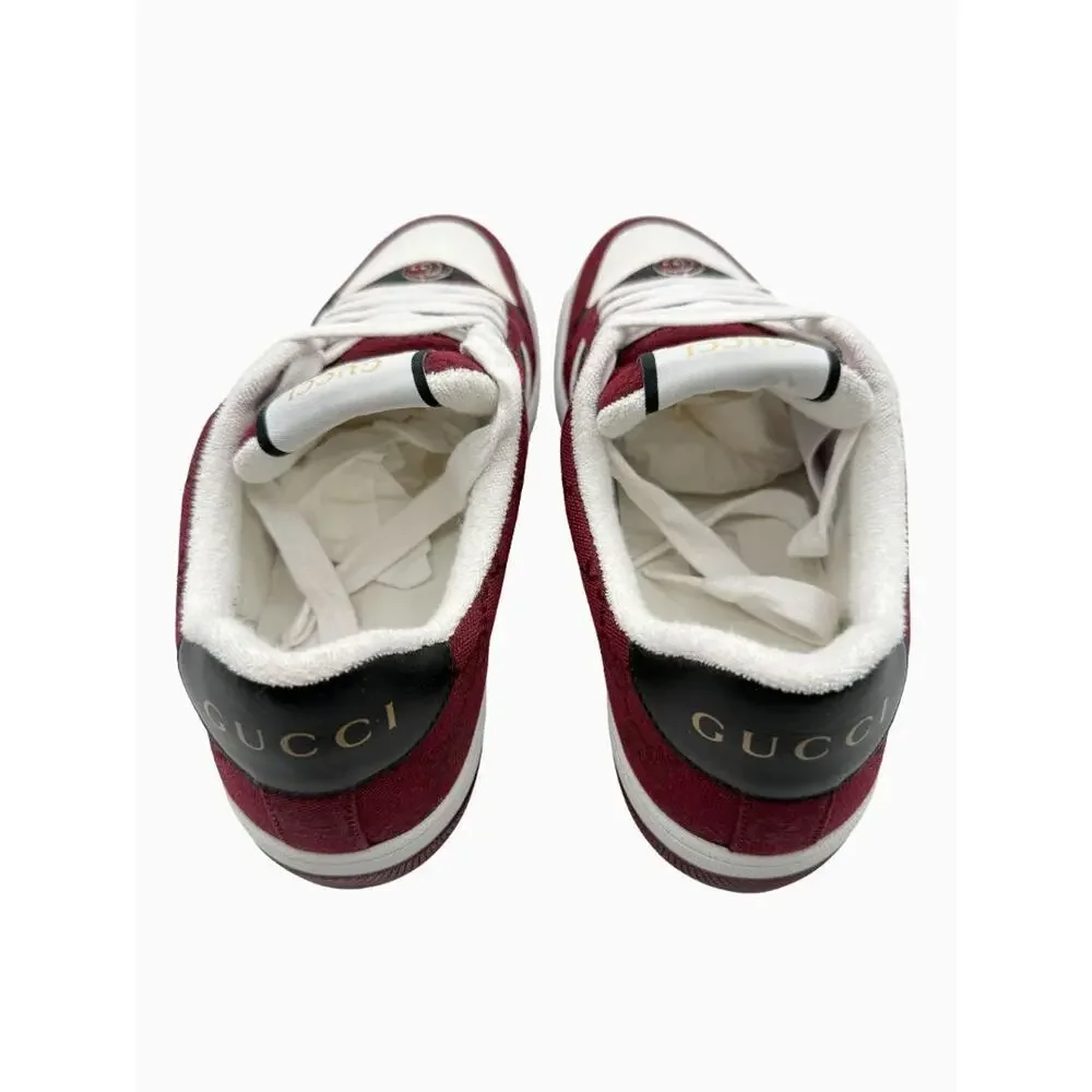 Gucci Mens GG Monogram Web Stripe Low Top Sneakers Burgundy Ivory Size 8 Italy